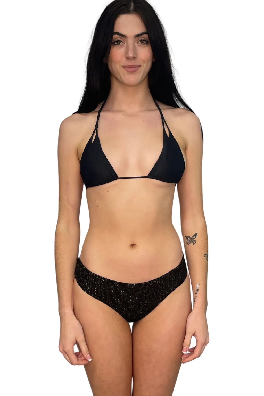 black_crinkle_lurex_rever_1.webp Clearance Crinkle Lurex Reversible Classic Bikini Bottom | Gone Bananas Beachwear Full Coverage Bottom