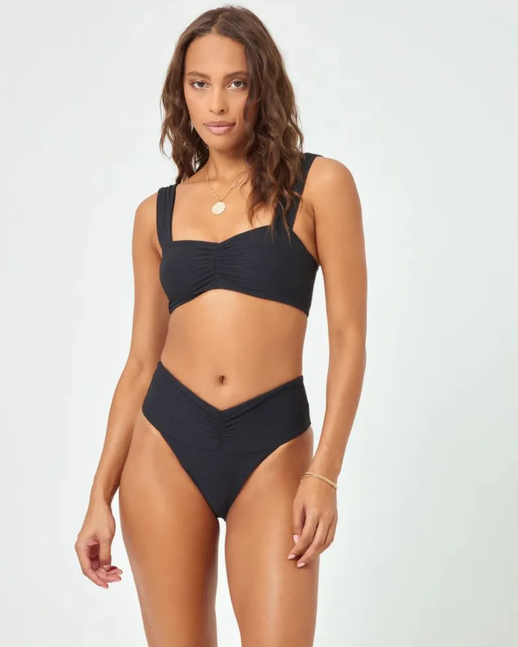 black_eco_chic_repreve_ba_1.webp Online Black Eco Chic Repreve Bardot Bikini Bottom Minimal Coverage Bottom | High Waist Bottom