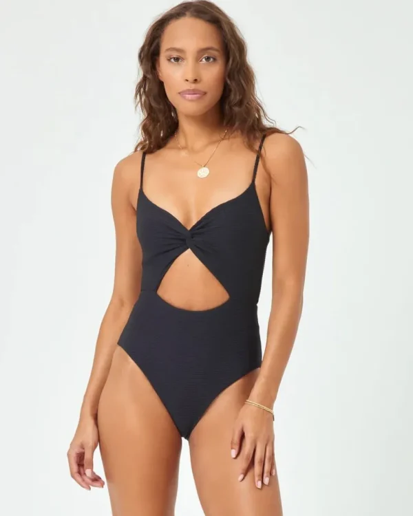 New Black Eco Chic Repreve Kyslee One Piece Swimsuit Standard Cut One Pieces