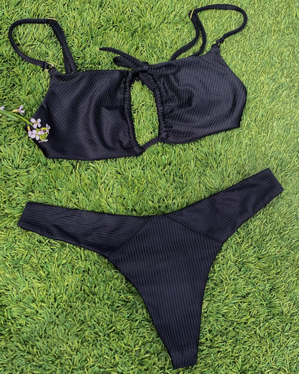 black_rib_high_leg_thong__0.webp Outlet Rib High Leg Thong Bottom Thong Bottom | Minimal Coverage Bottom