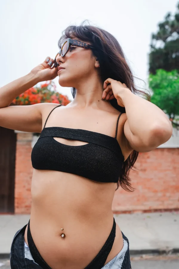 Discount Black Thin Metallic Slit Top Bandeau Top