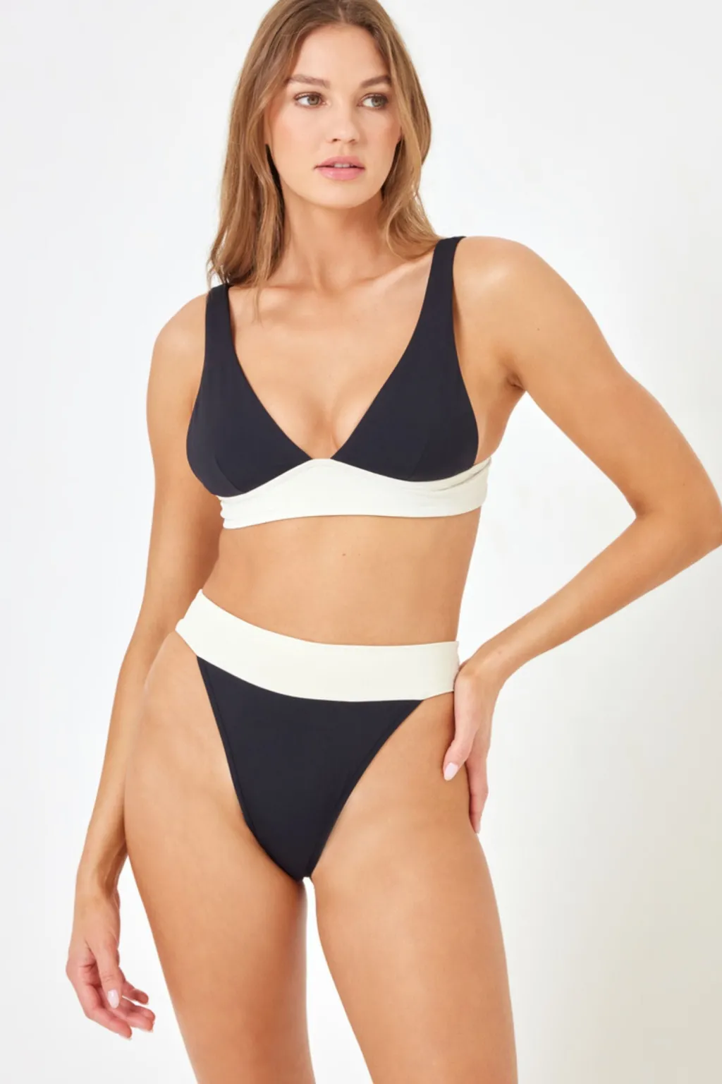 blackcream_lola_bikini_bo_1.webp Outlet Black/Cream Lola Bikini Bottom Minimal Coverage Bottom | High Waist Bottom