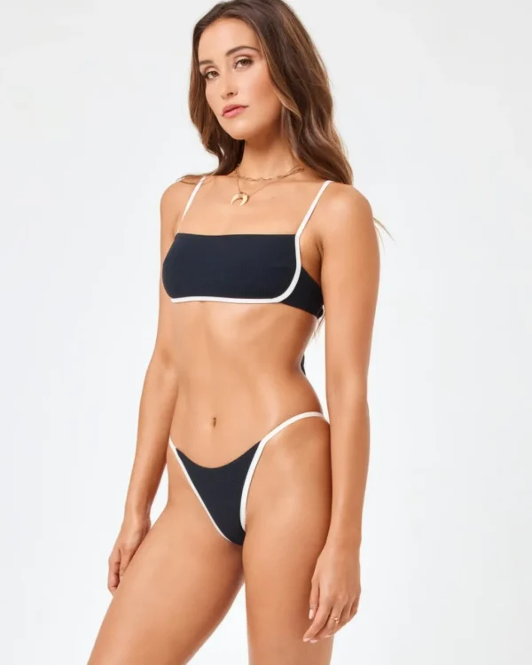 Best Black/Cream Ribbed Hazel Bikini Top Bralette Top
