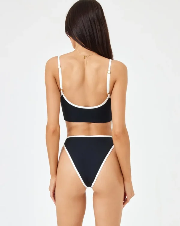 Discount Black/Cream Ribbed Nora Bikini Bottom Minimal Coverage Bottom | High Waist Bottom