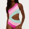 Hot Blossom Colorblock Scrunch Joyce One Piece High Leg One Pieces
