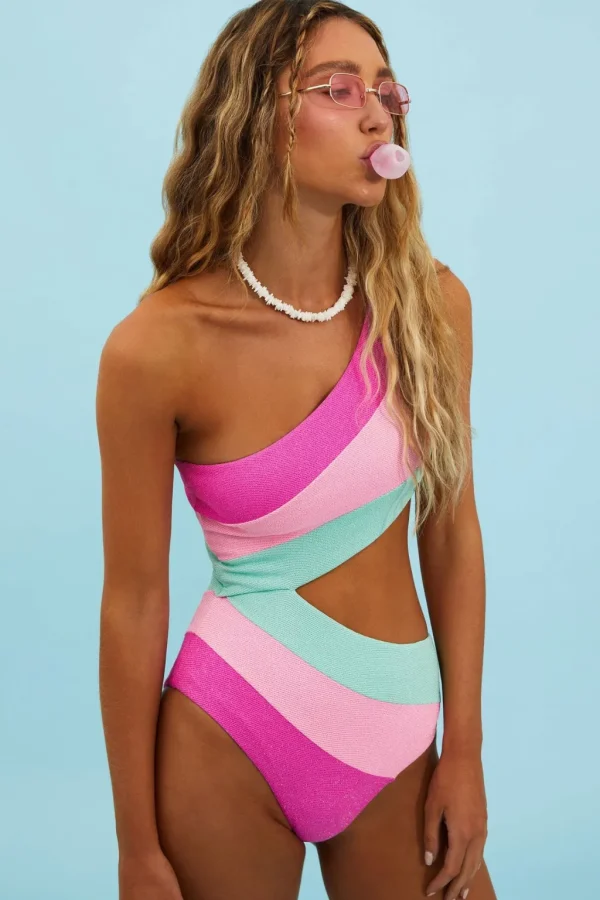 Hot Blossom Colorblock Scrunch Joyce One Piece High Leg One Pieces