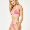 Online Bubblegum Pink/Cream Levy Bitsy Bottom Tie Side Bottom | Minimal Coverage Bottom