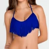 Outlet Cosita Buena Electric Blue Halter Fringe Triangle Top | Gone Bananas Halter Top | Cup Size Top