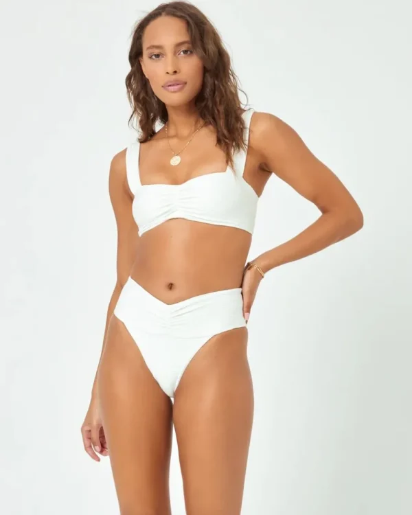 Sale Cream Eco Chic Repreve Bardot Bikini Bottom Minimal Coverage Bottom | High Waist Bottom
