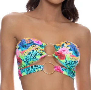 Fashion Multicolor Wild Blooms Double Loop Bandeau Crop Top Bandeau Top