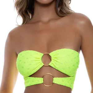 Outlet Neon Yellow Brilla Double Loop Bandeau Crop Top | Gone Bananas Beachwear Bandeau Top